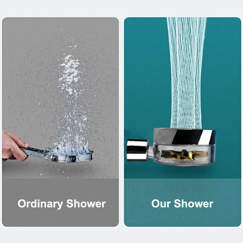 A high-pressure shower head with a stop button, cotton filter, and powerful water pressure for a luxurious bathing experience.