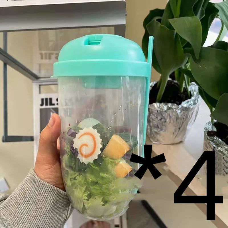 Modern minimalist salad cup with fork and cover in four colours, 1000ml capacity