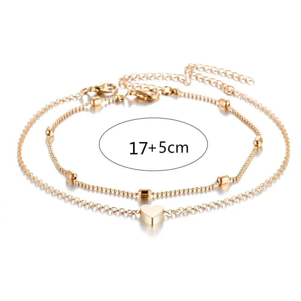 Retro Heart Anklet with Adjustable Chain - Durable Alloy Anklet in Golden, Silver, and Silvery Designs