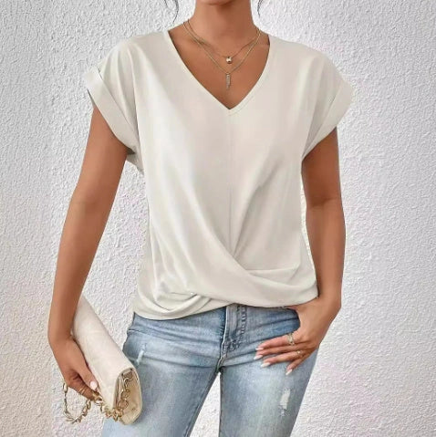 Stylish short-sleeve ladies' t-shirt with unique knot detail, available in a range of vibrant colours
