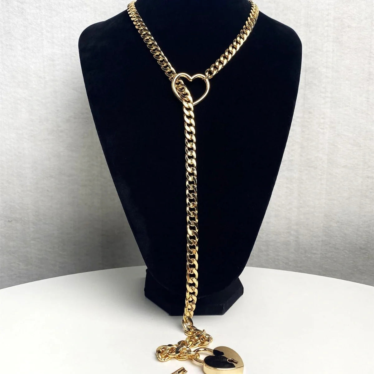 Adjustable Heart Slip Chain Necklace with Key Lock Charm in Black, Silver, and Gold Colours