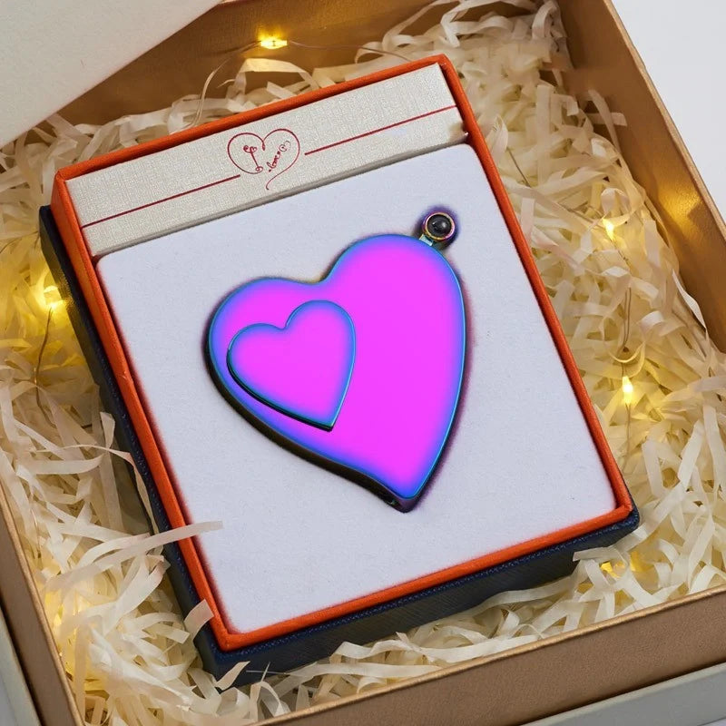 Double heart-shaped windproof metal candle lighter with tungsten wire ignition