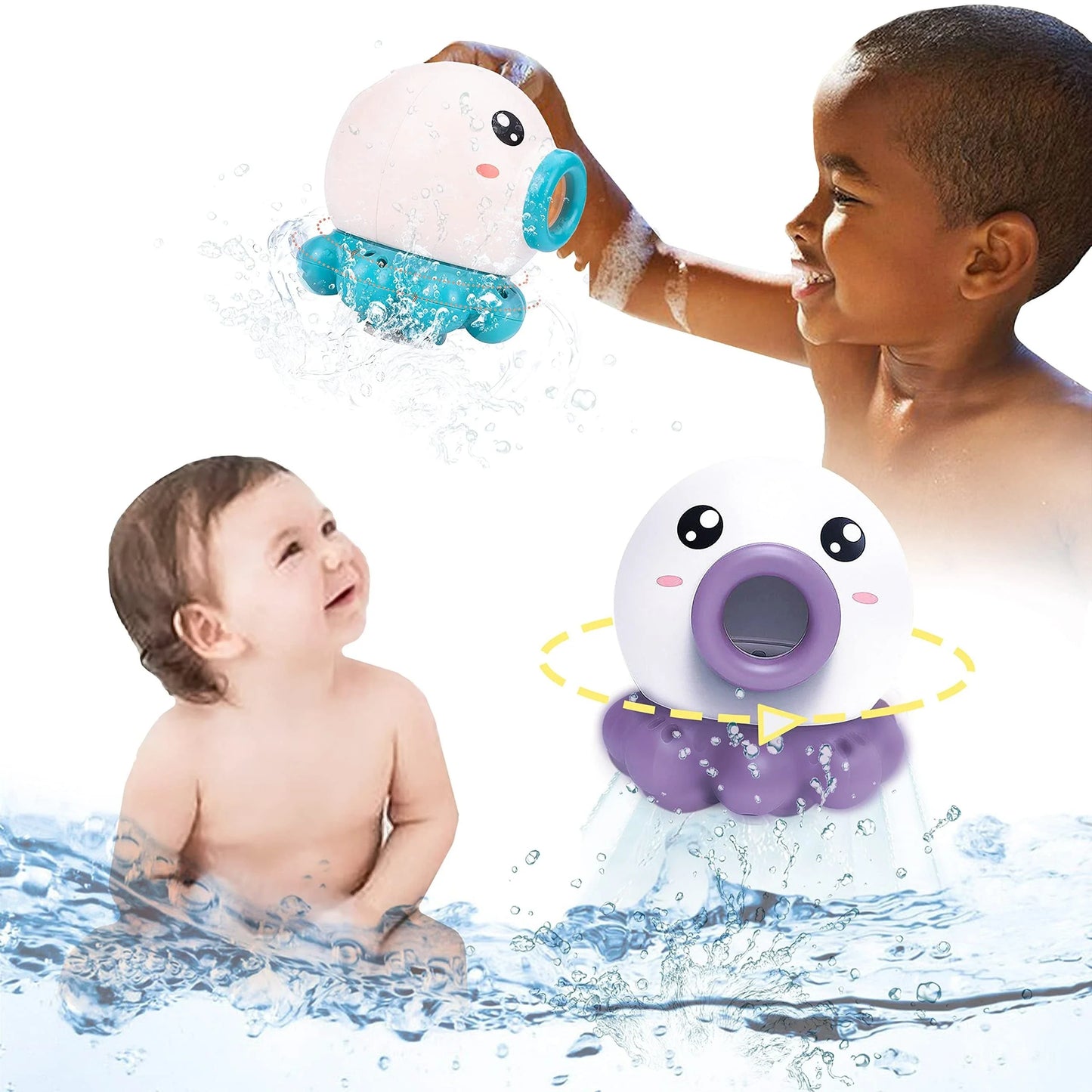 Octopus Fountain Bath Toy with spinning water spray for interactive water play