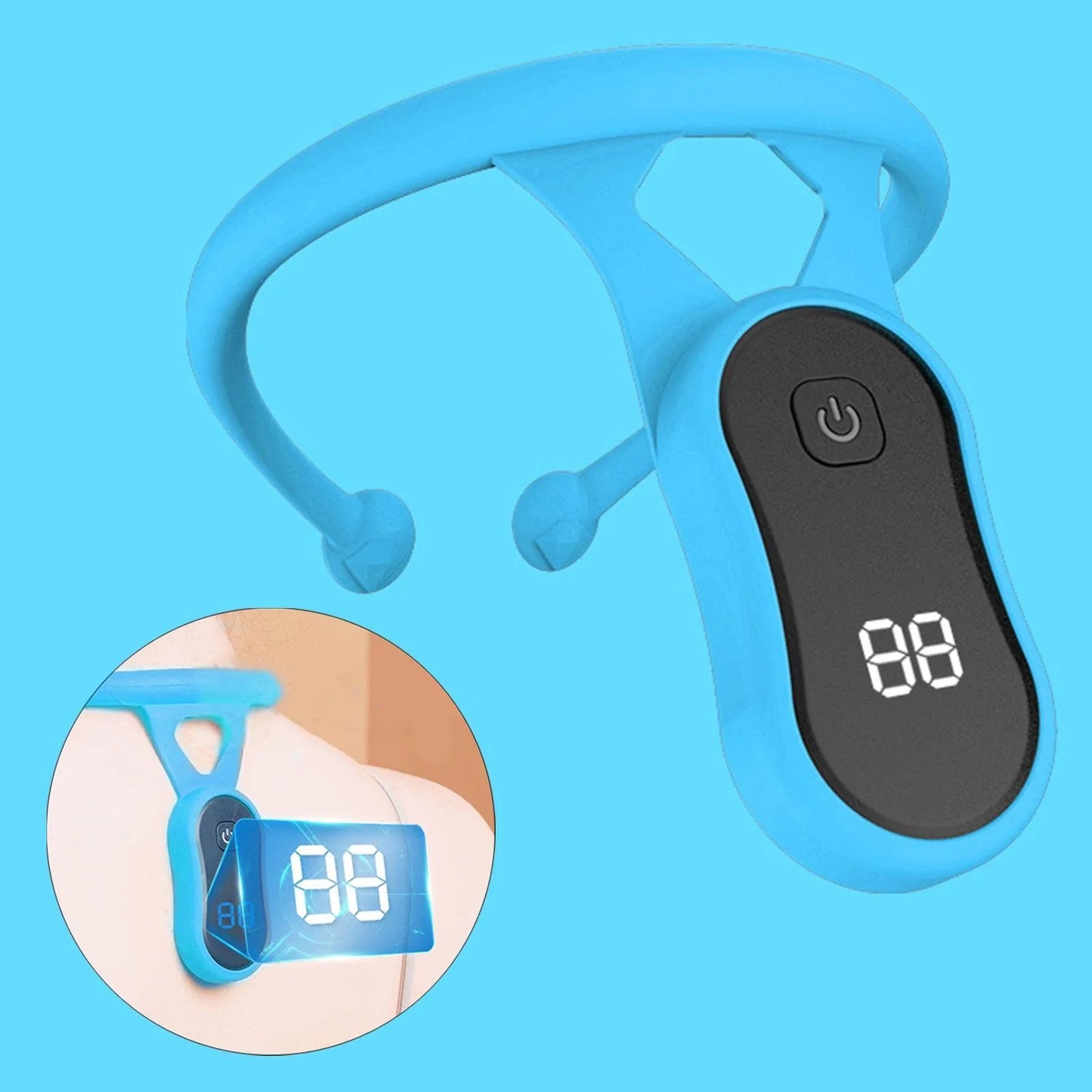 A smart neckband device with silicone construction designed to monitor posture and provide vibration alerts for improved ergonomics and well-being.