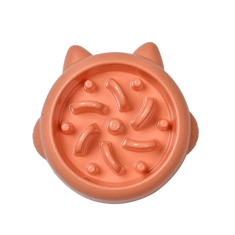 Pet slow feeder bowl in green, pink, or orange with anti-choking design