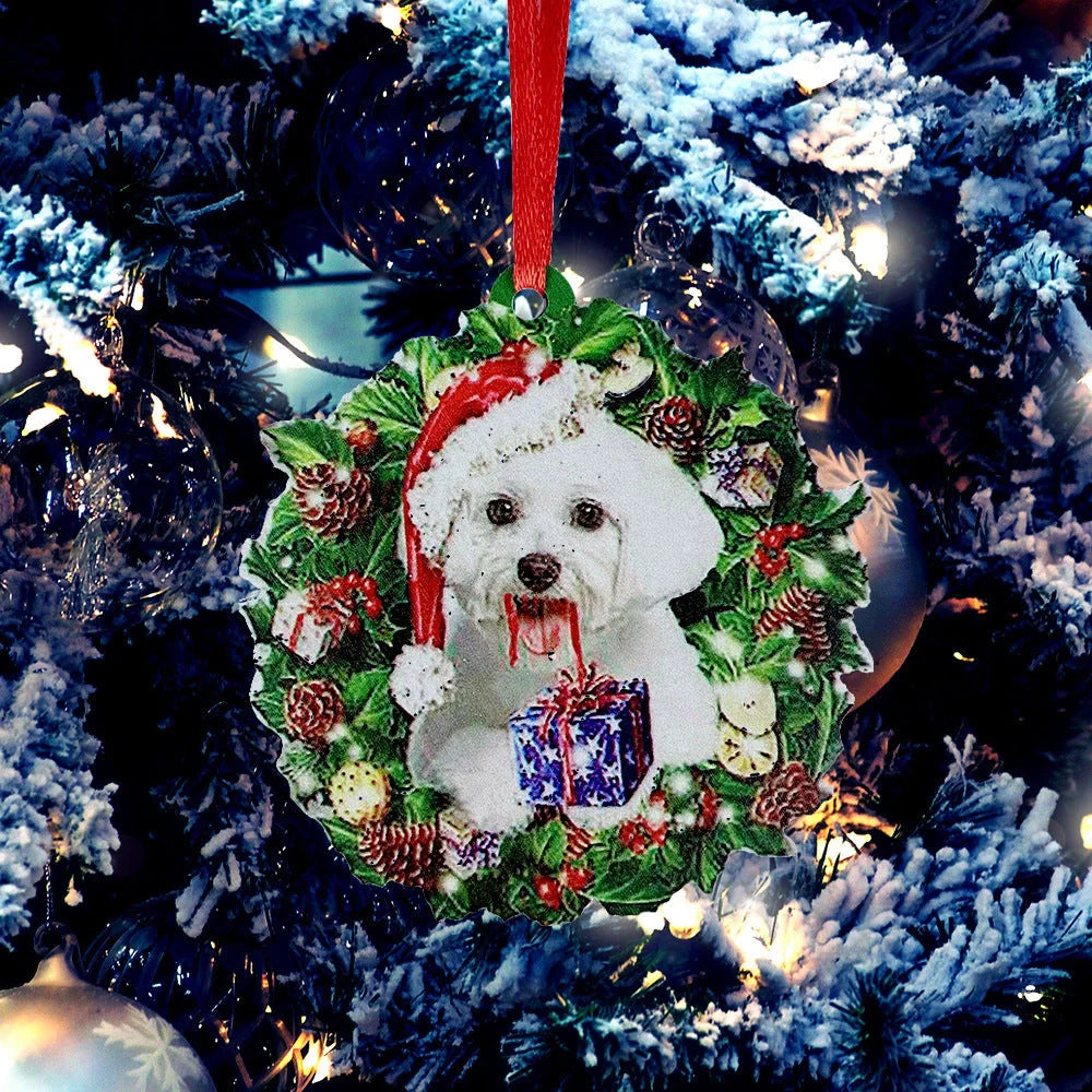 Personalised wooden Christmas ornament with geometric design and painted finish