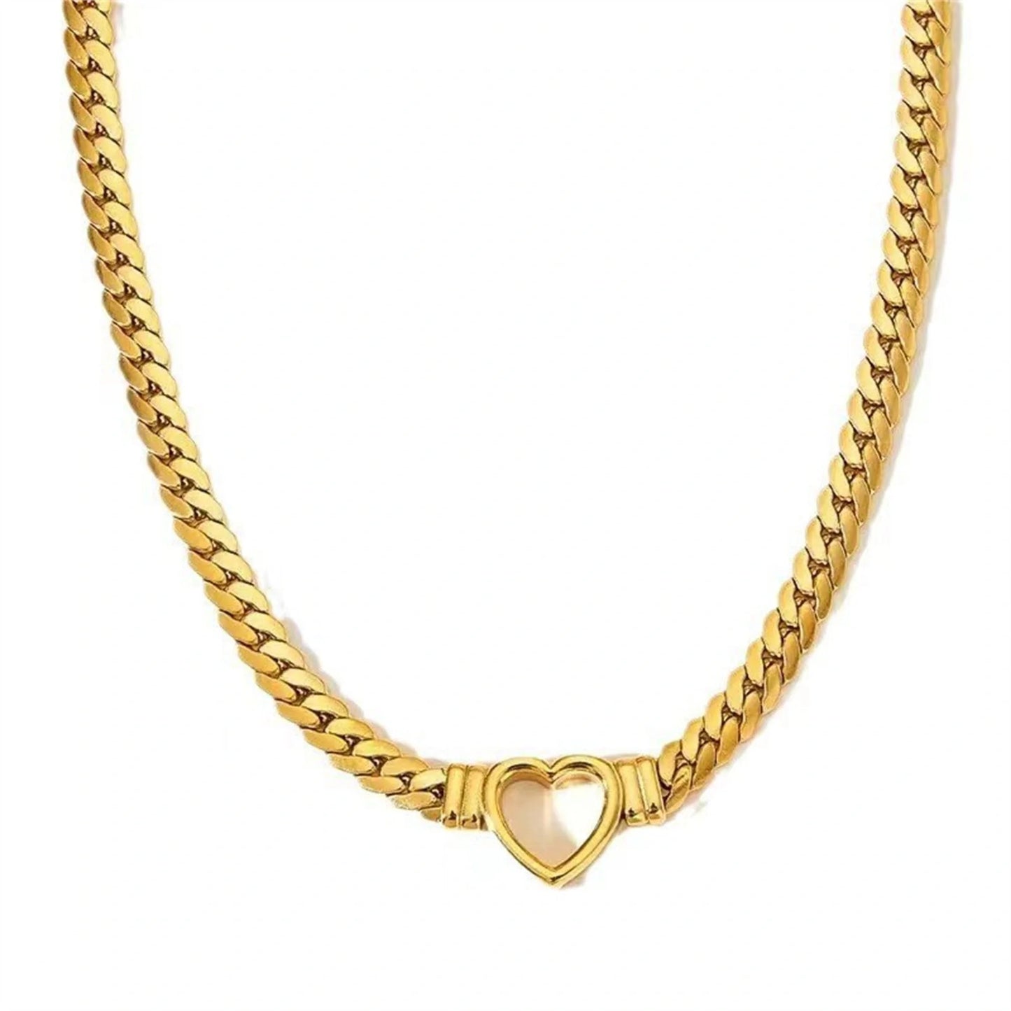 Personalised love chain necklace and bracelet set in titanium steel with heart-shaped design