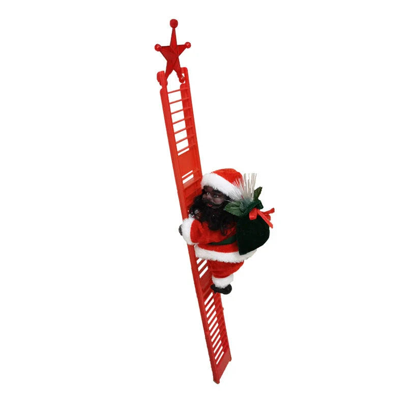 Festive Santa Claus Climbing Ladder - Automated Holiday Decoration with Red Ladder and Cheerful Music