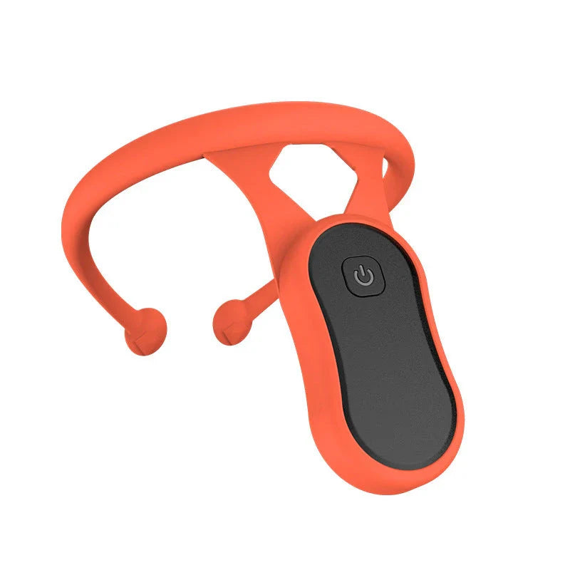 A smart neckband device with silicone construction designed to monitor posture and provide vibration alerts for improved ergonomics and well-being.