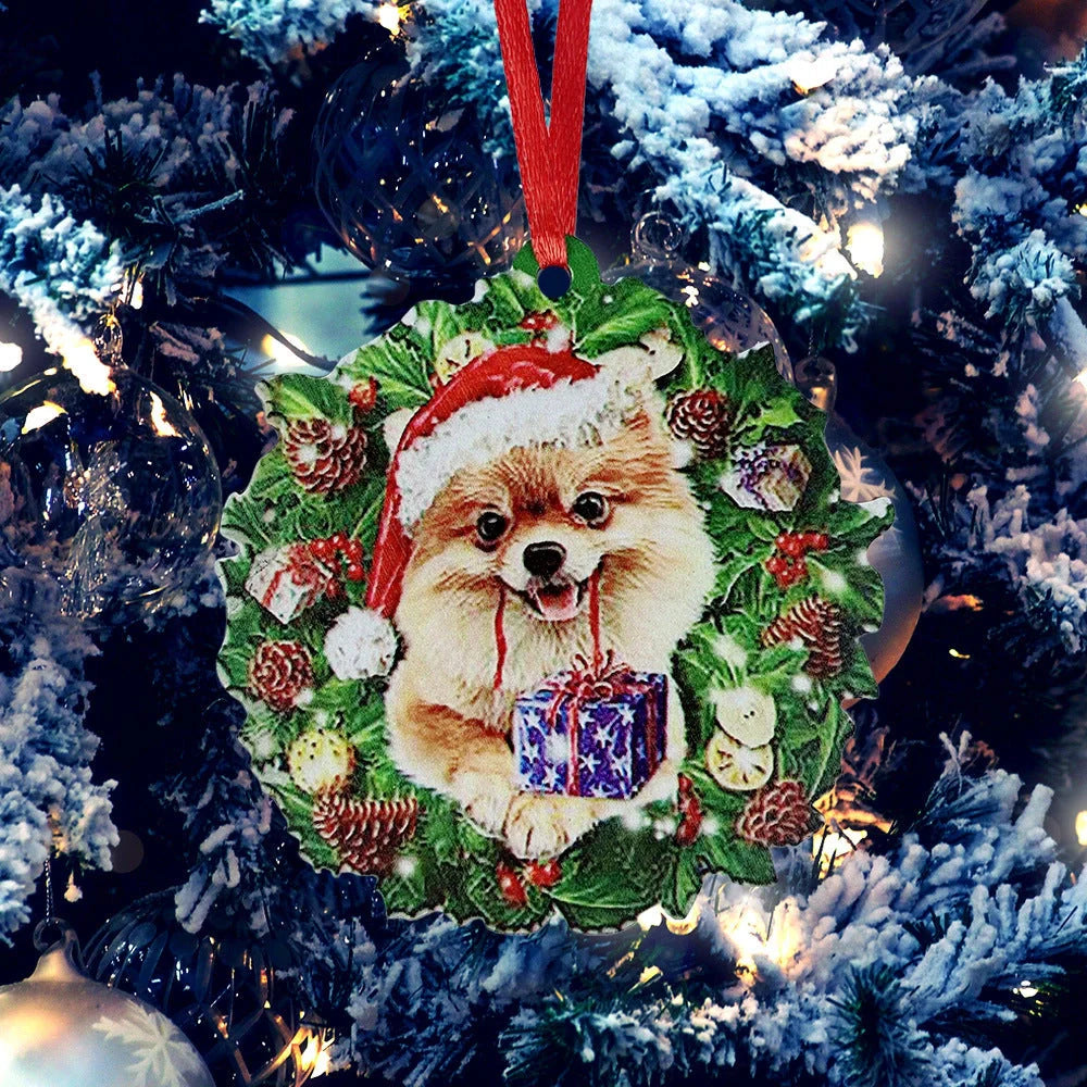 Personalised wooden Christmas ornament with geometric design and painted finish