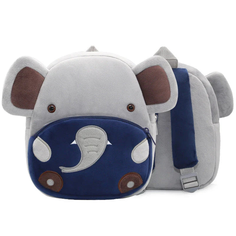 Adorable plush backpacks featuring various animal designs, perfect for primary school children