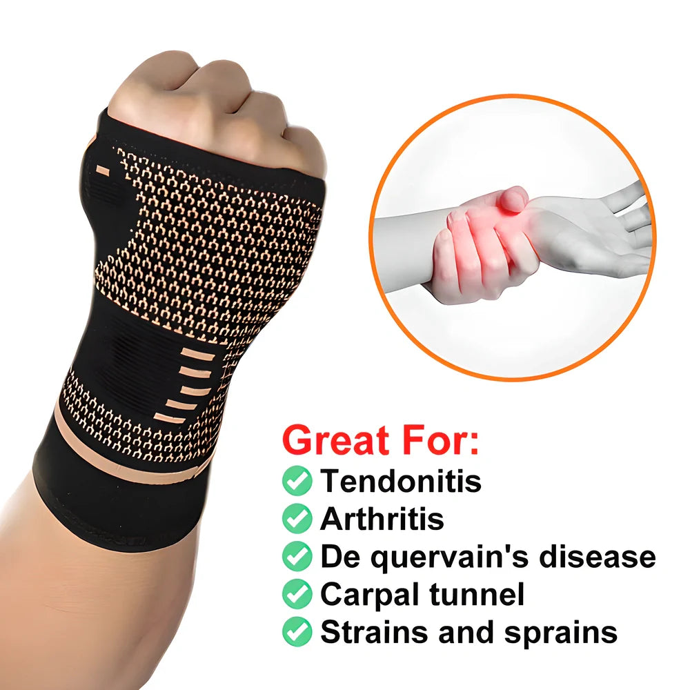 Premium copper compression wrist brace with breathable fabric for sports and active lifestyles