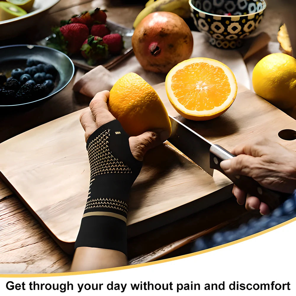Premium copper compression wrist brace with breathable fabric for sports and active lifestyles