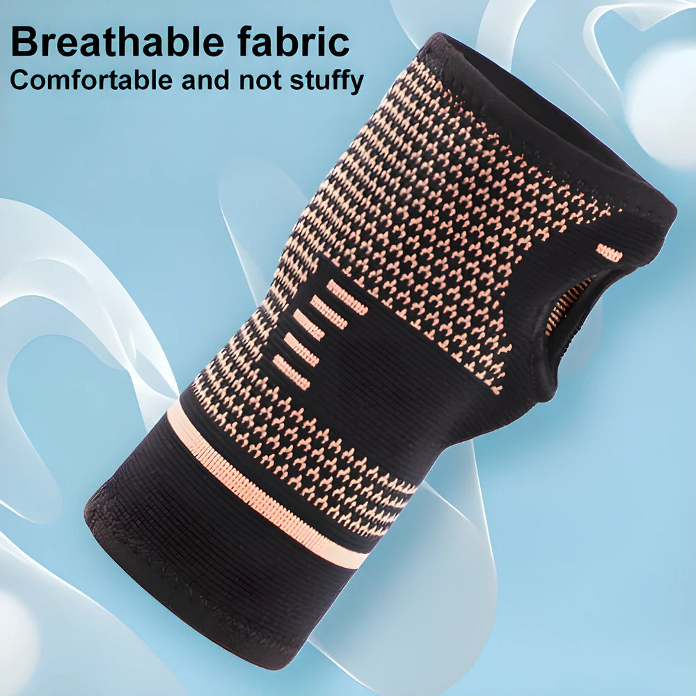 Premium copper compression wrist brace with breathable fabric for sports and active lifestyles