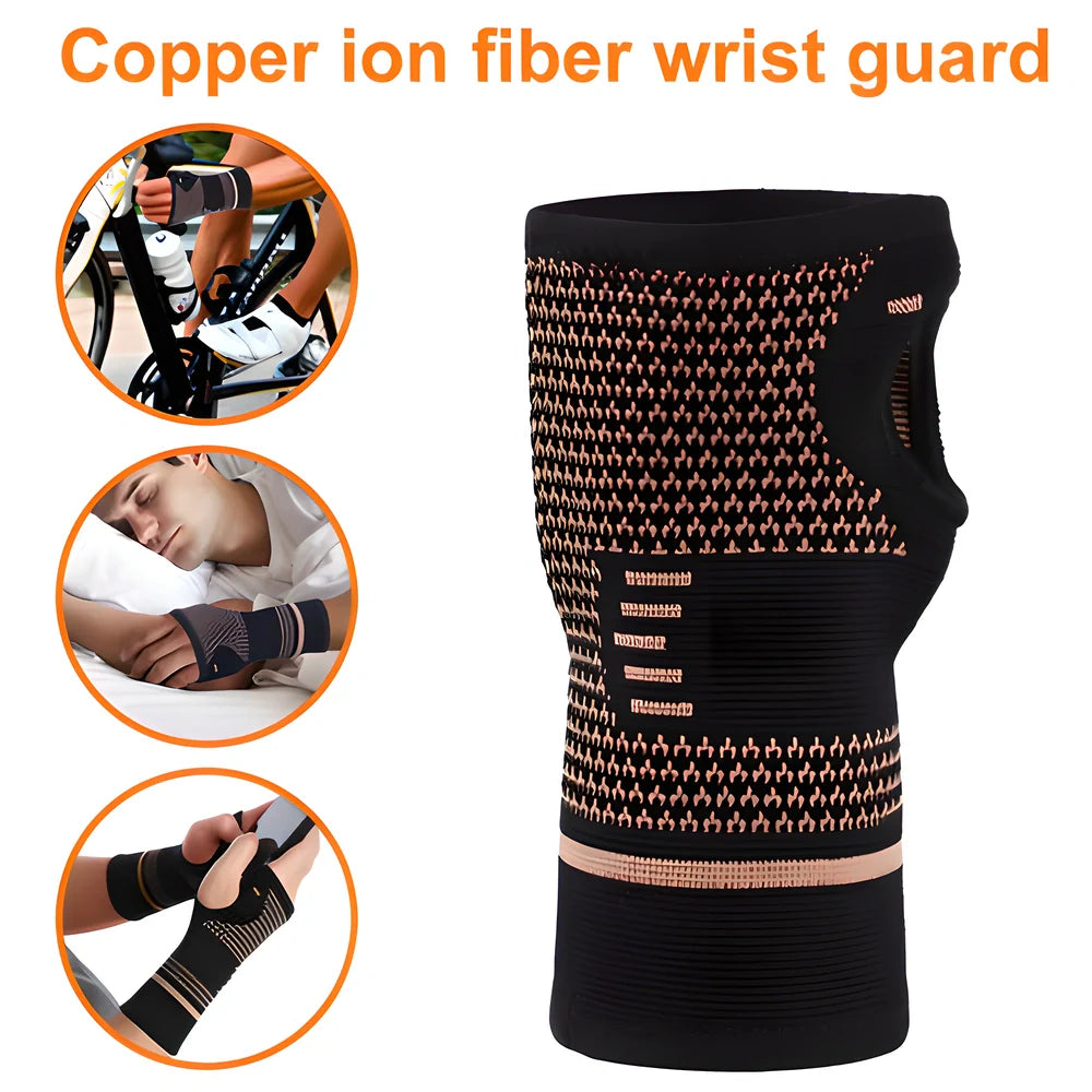 Premium copper compression wrist brace with breathable fabric for sports and active lifestyles