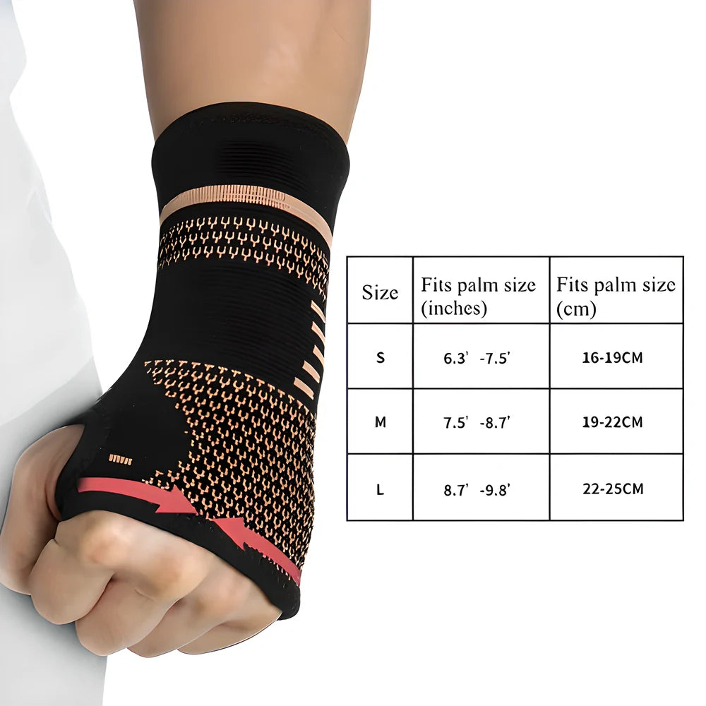 Premium copper compression wrist brace with breathable fabric for sports and active lifestyles