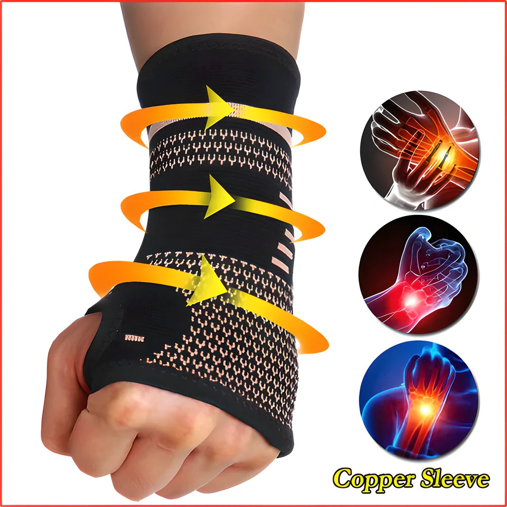 Premium copper compression wrist brace with breathable fabric for sports and active lifestyles