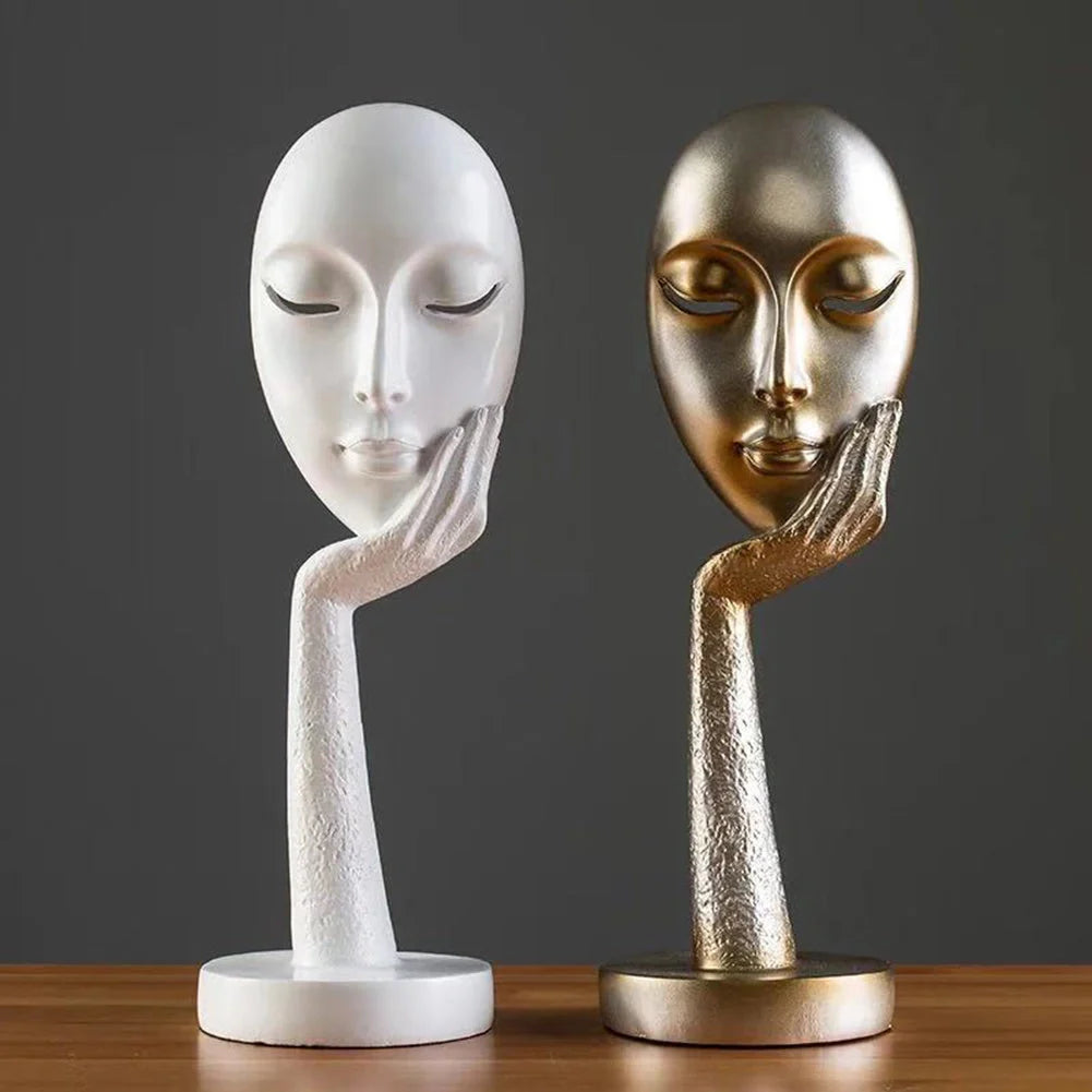 Nordic abstract art thinker lady mask figurine resin statue for home and office decoration