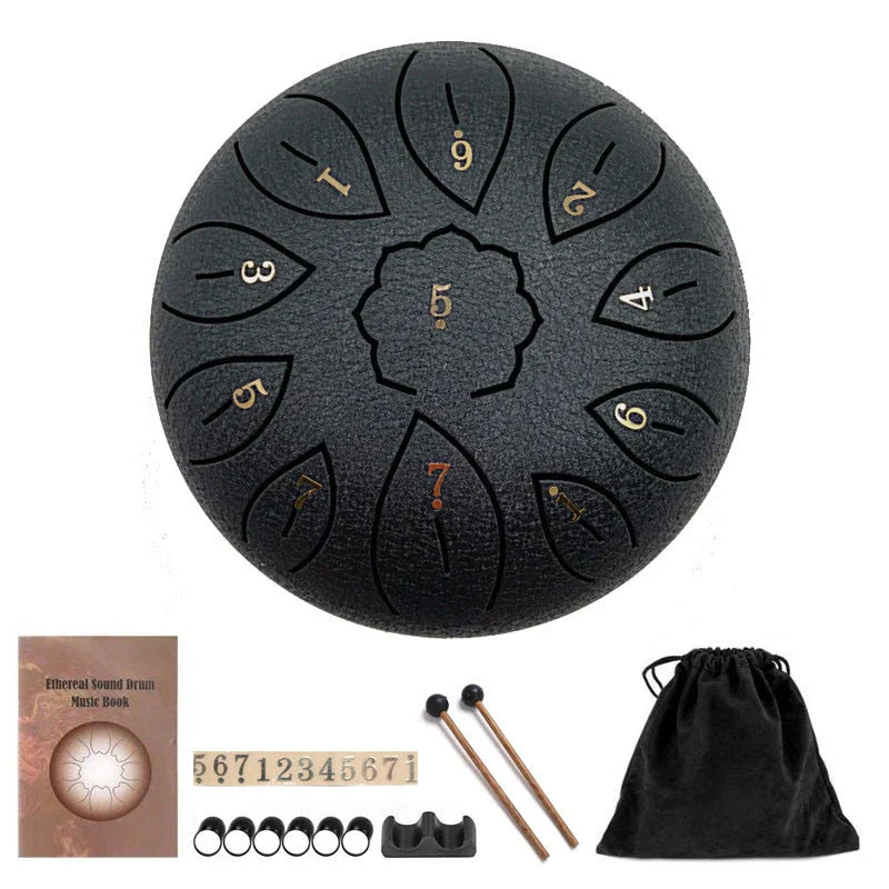 6-inch 11-tone Ethereal Steel Tongue Drum in various colours, a unique and mesmerising musical instrument