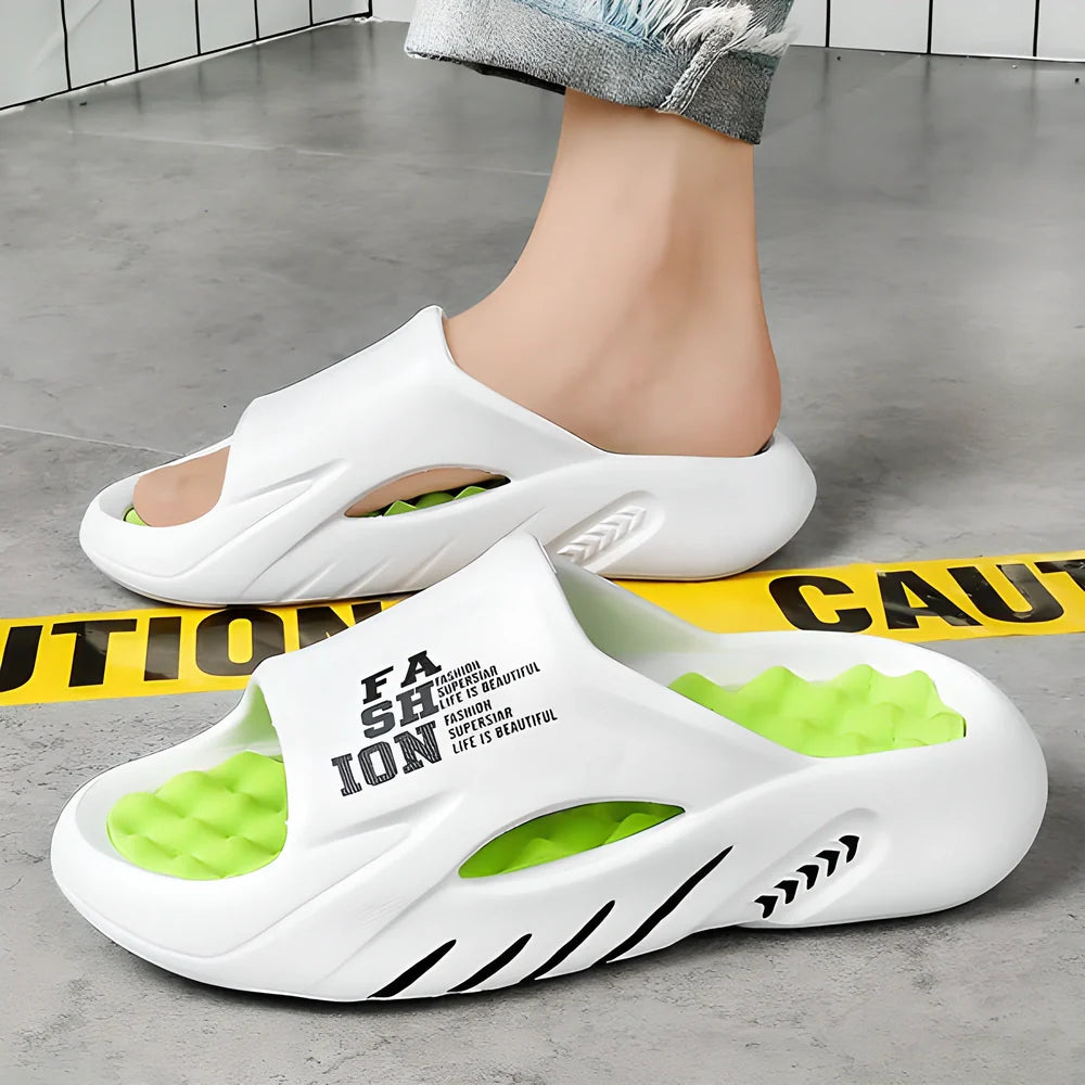 Luxurious men's massage sandals with built-in massage technology, soft cushioned sole, and durable design for comfortable summer wear