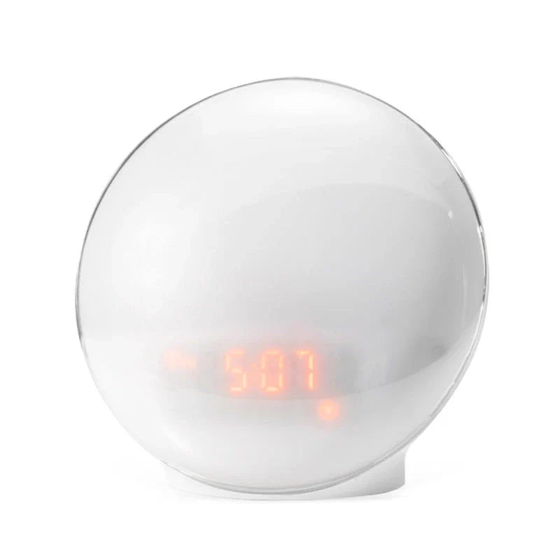 Natural wake-up light alarm clock with soothing nature sounds and customisable ambient lighting