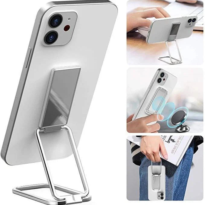 Adjustable folding mobile phone holder stand with multi-angle design, compatible with various smartphones and tablets