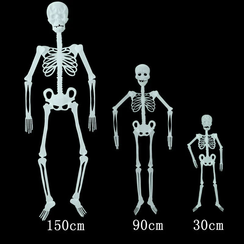 Eerie glow-in-the-dark Halloween skeleton display prop with realistic details and luminous effect