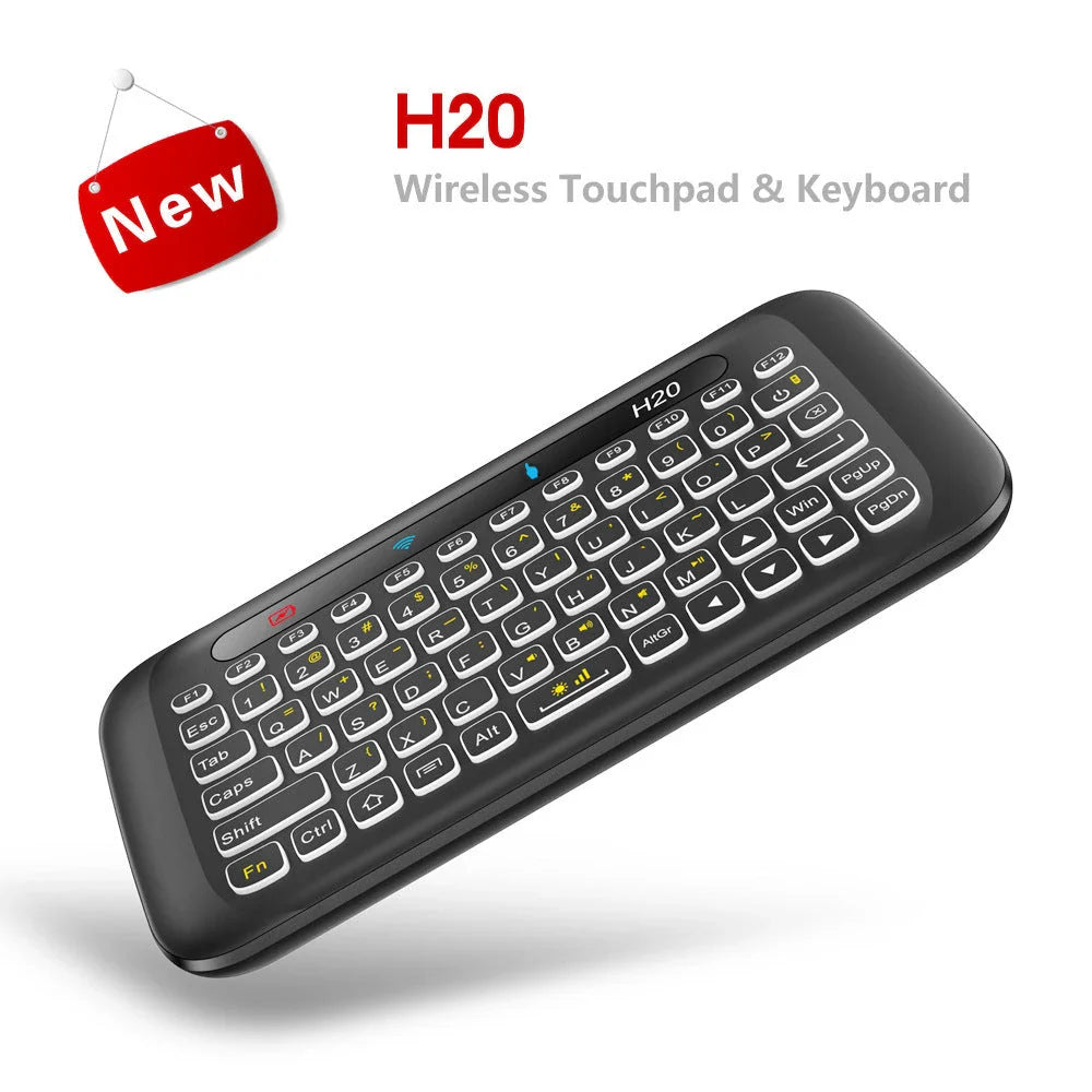 H20 Wireless Keyboard with Air Mouse Control, Backlit Keys, and Touchpad Panel