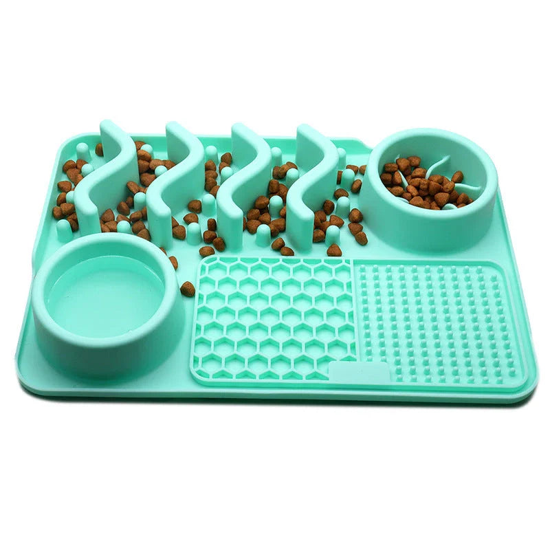 Multifunctional slow feeder silicone licking mat for dogs, available in various colors and sizes to promote healthier eating habits and dental care.