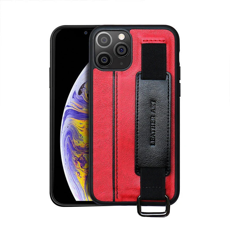 A leather wristband phone case with a versatile design, offering protection and hands-free convenience for smartphone users.