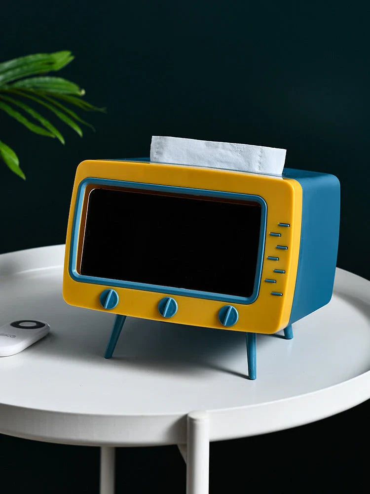 Stylish tissue box organiser with mobile phone holder in various colours for living room decor