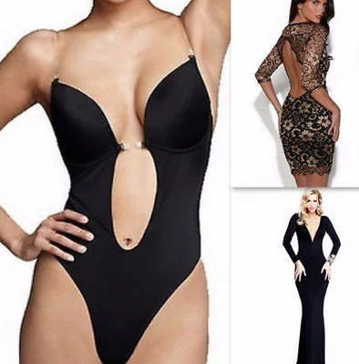 Versatile Backless Body Shaper Bra in beige, black, and white colors, featuring adjustable straps and compression panels for a customized fit
