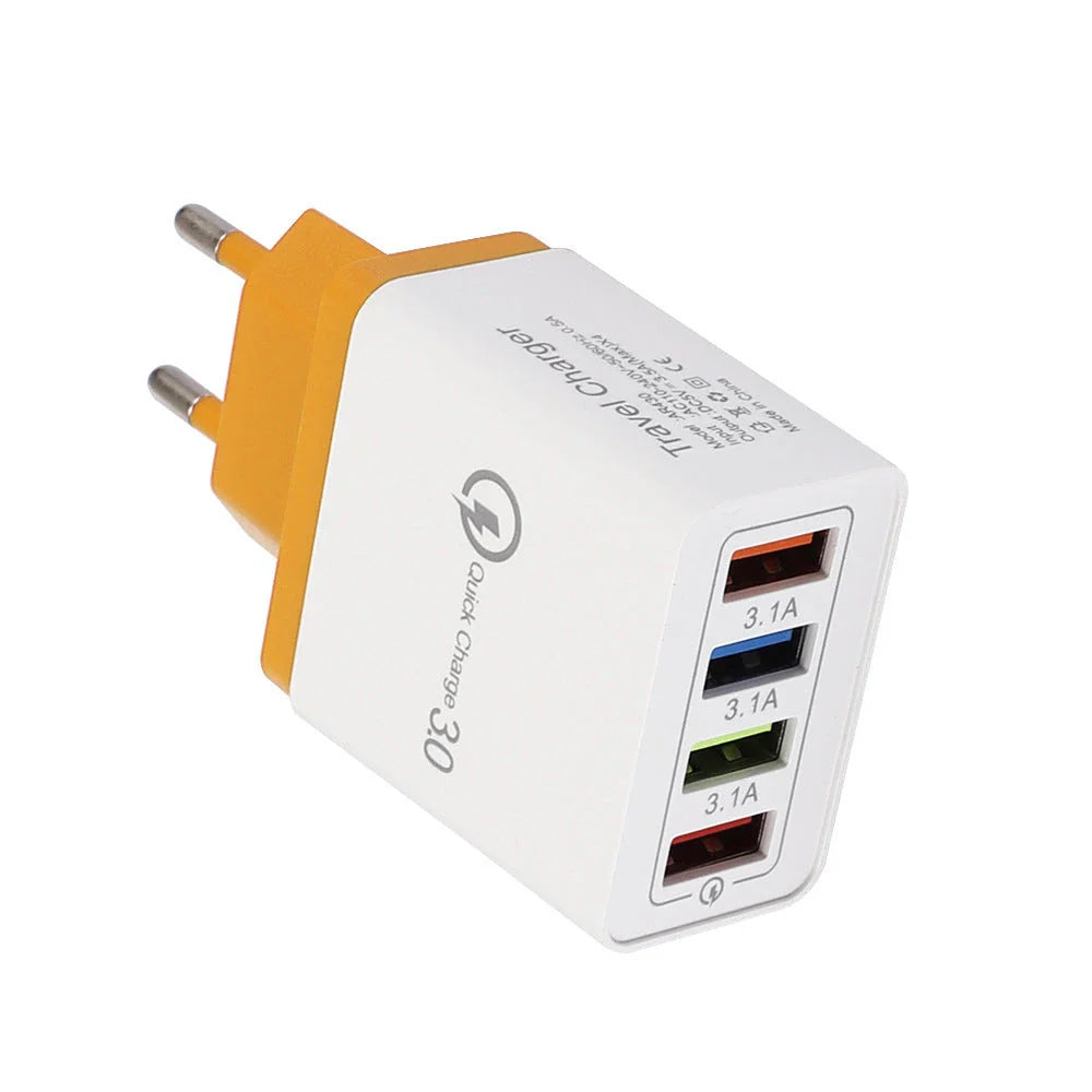 4-Port High-Speed USB Wall Charger with Quick Charge 3.0 Technology for Simultaneous Charging of Multiple Devices