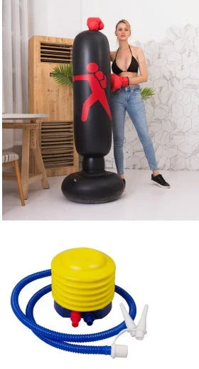 Premium inflatable freestanding boxing punch bag with durable PVC construction, reinforced double-cap seal, and large suction chassis for stable home workouts.