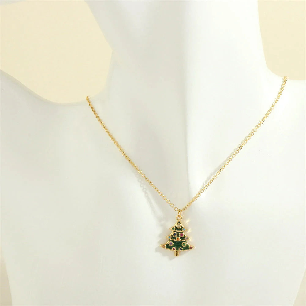 Festive Christmas-themed necklace with oil-drop pendant and coloured rhinestones