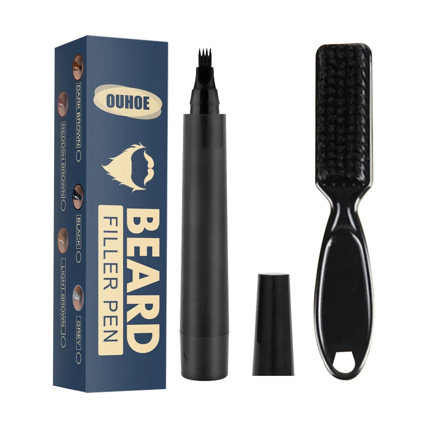 Beard Filler Pencil Kit for Men - Barber-Style Facial Hair Styling Brush and Concealer