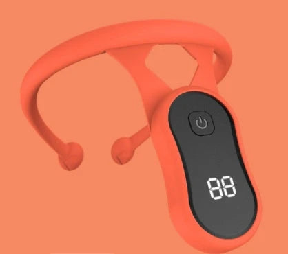 A smart neckband device with silicone construction designed to monitor posture and provide vibration alerts for improved ergonomics and well-being.