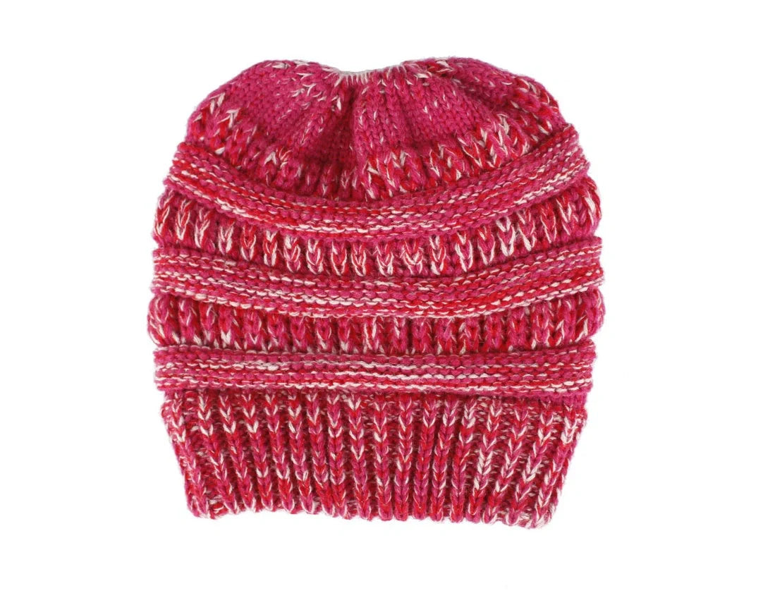 Stylish knitted wool beanie for British ladies with a discreet ponytail hole and a variety of vibrant colour options