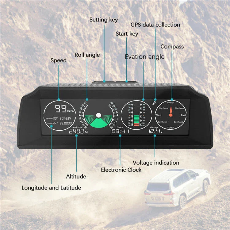 GPS GO 2 Car HUD with Satellite-powered Speed, Tilt, and Navigation Displays