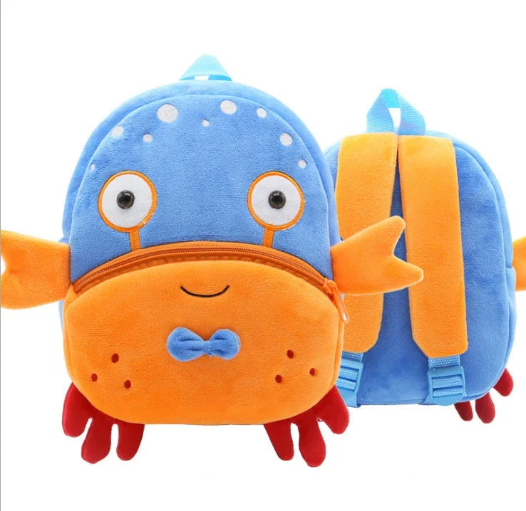 Adorable plush backpacks featuring various animal designs, perfect for primary school children