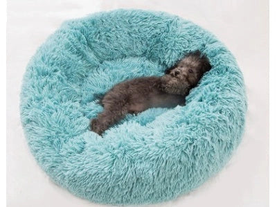 Cosy round plush cat mattress for winter warmth, available in various colours and sizes