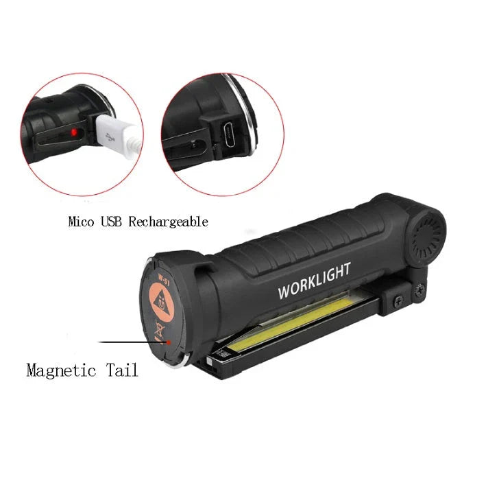Powerful COB LED Torch with Magnetic Mount and Hanging Hook for Versatile Hands-Free Lighting