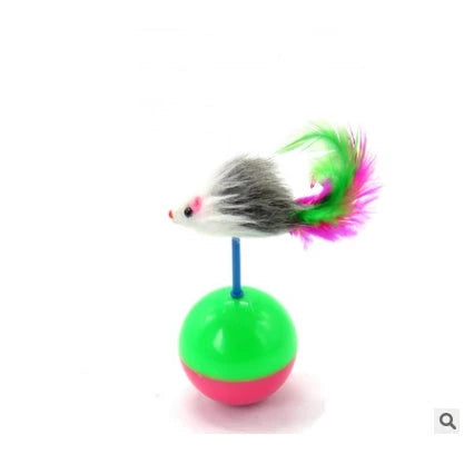 A handcrafted cat toy made from solid wood and natural materials, featuring a feather-on-a-stick design to captivate and engage your feline friend.