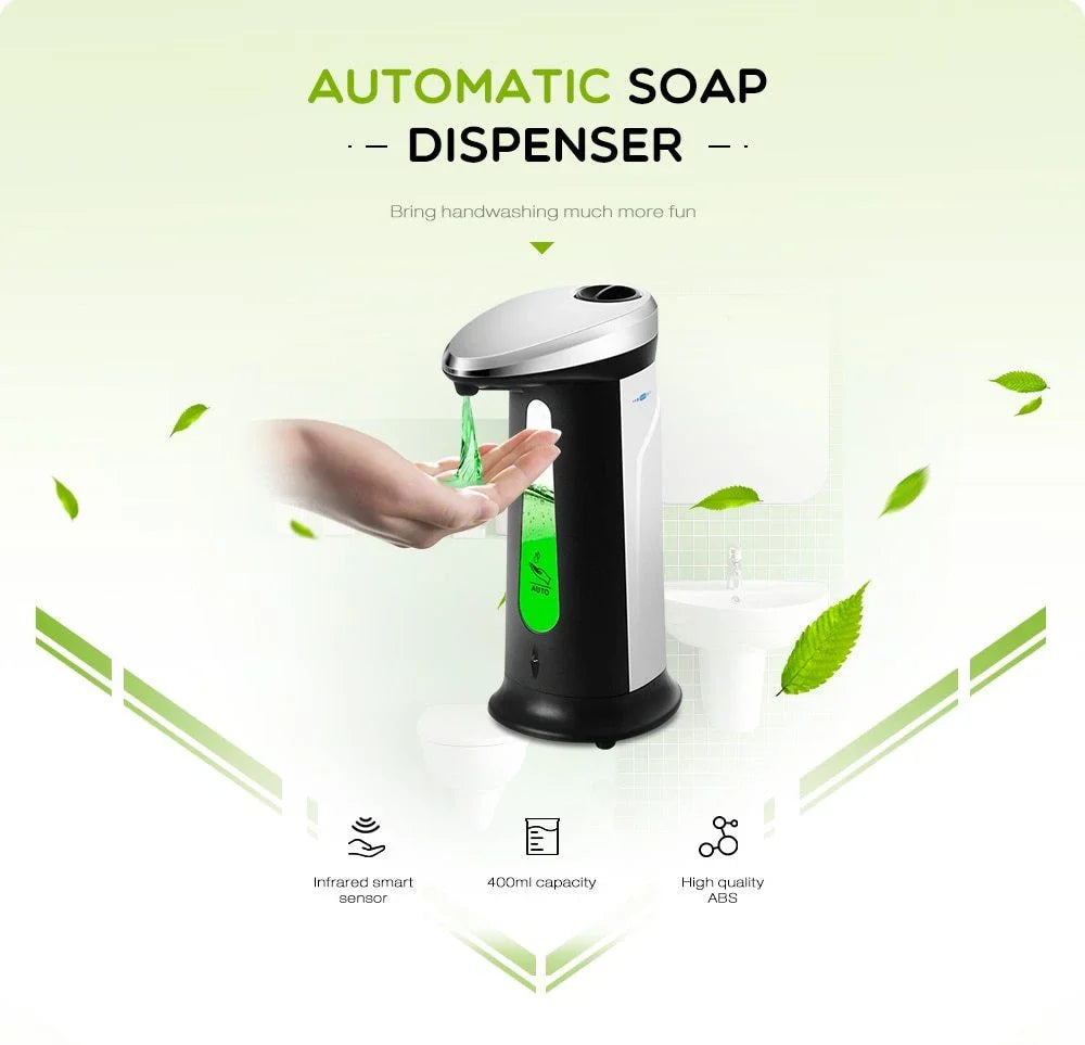 Automatic touchless soap dispenser with smart sensor, 400ml capacity, and sleek design for effortless hand-washing