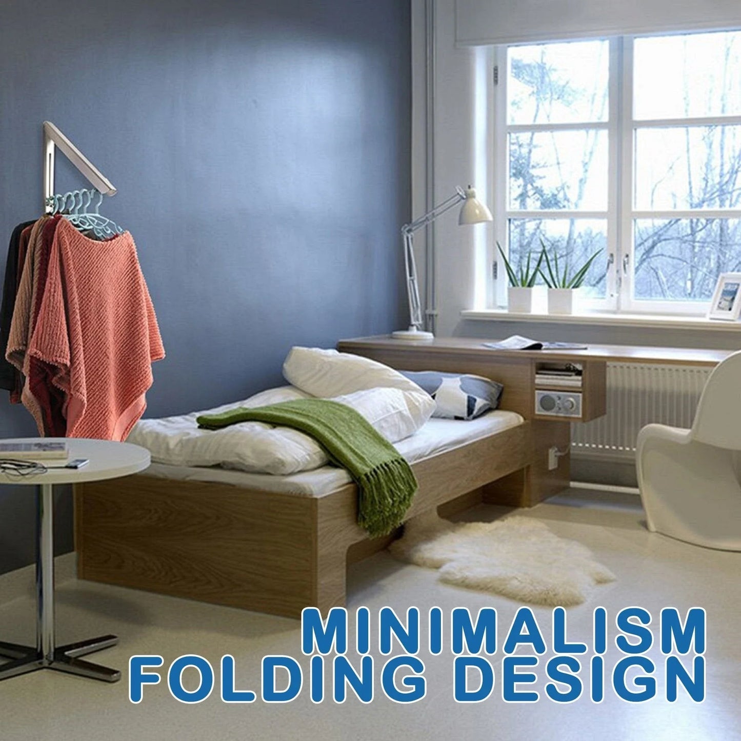 Convenient folding clothes drying rack with sturdy plastic and steel construction, providing generous hanging space for laundry in small living spaces.