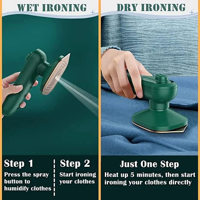 Handheld portable garment ironing machine with super large titanium panel in dark green
