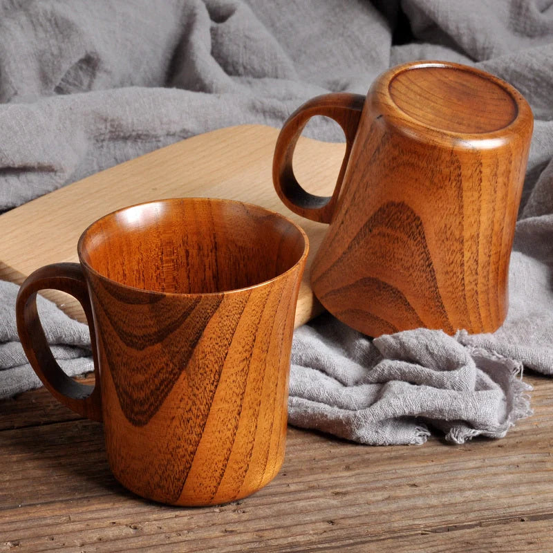 Handcrafted Jujube Wood Retro Japanese Style Mug with ergonomic handle