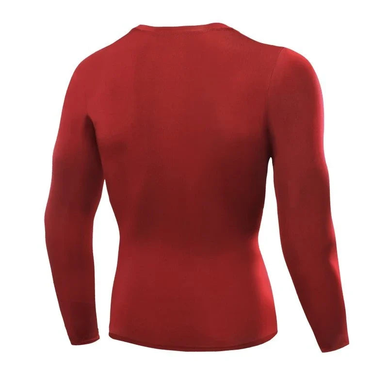 Premium men's long sleeve compression workout shirt in black, white, gray, green, blue, and red colors