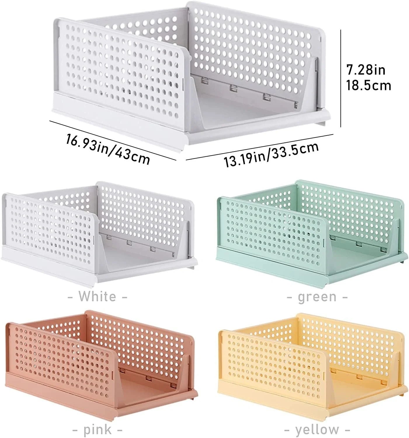 Stackable plastic clothes storage drawers in white, available in various sizes for customisable organisation