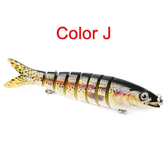 Multi-jointed pike fishing lure with light reflection and sound attraction features